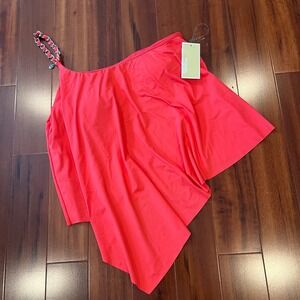 Michael Kors Tankini Swim Top Geranium Red One Shoulder Chain Strap New Size M